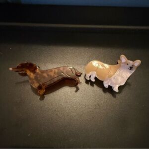 Brown and Cream Dog Hairclip Set - Dachshund & Corgi